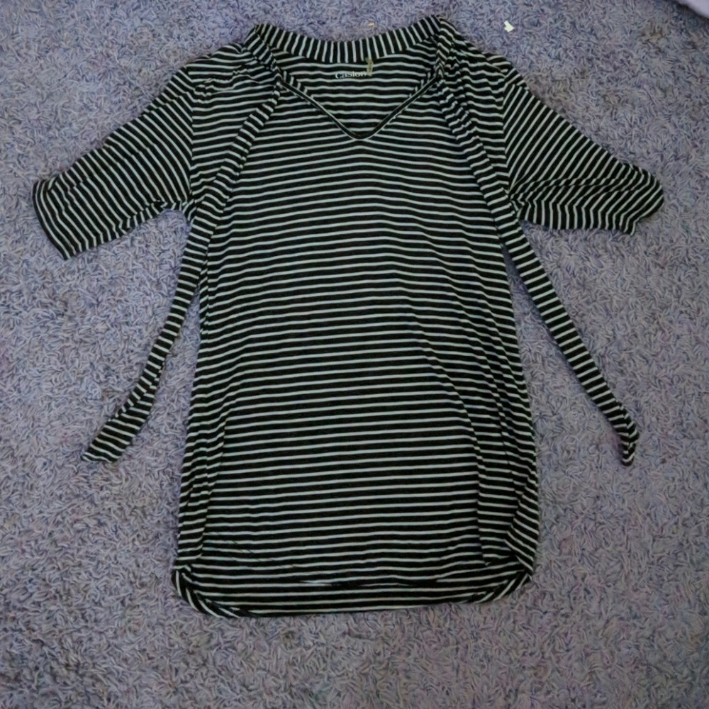 Black and gray striped knit shirt
